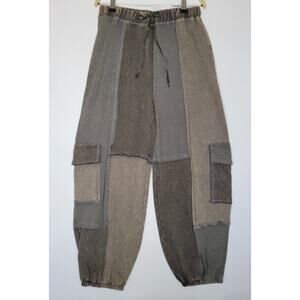EASEL Ayla Color Block Patchwork Terry Knit Cargo Pants Joggers Ash sz S